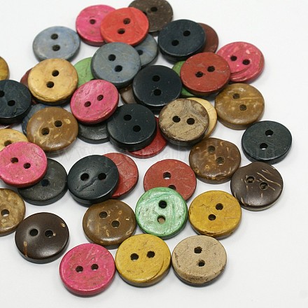 フラットラウンドココナッツボタン  2 -hole縫製ボタン  ミックスカラー  12.5~13x2mm  穴：2mm BUTT-D023-1