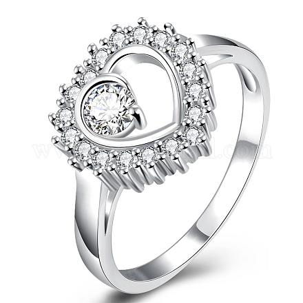 Romántico día de san valentín anillos de dedo de corazón de circonio cúbico de latón RJEW-BB00256-02-1