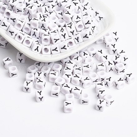 Perles de lettre de trou horizontal acrylique PL37C9308-Y-1
