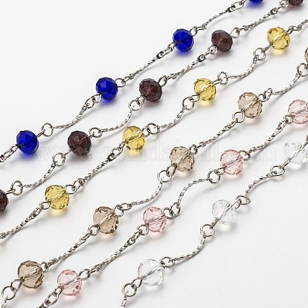 Handmade Faceted Rondelle Glass Beads Chains for Necklaces Bracelets Making AJEW-JB00087-1