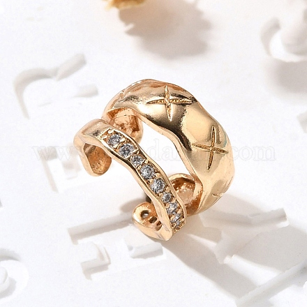 Серьги-каффы из латуни с прозрачным кубическим цирконием EJEW-Q025-03B-G-1