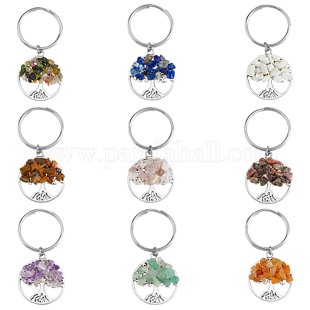 SUPERFINDINGS 36Pcs 9 Styles Tree of Life Keychain Natural Crystal Stones Handmade DIY Keychain Charm Pendant Gemstones Key Chain Charm for Handmade DIY Bag Charms Keyring KEYC-FH0001-20-1