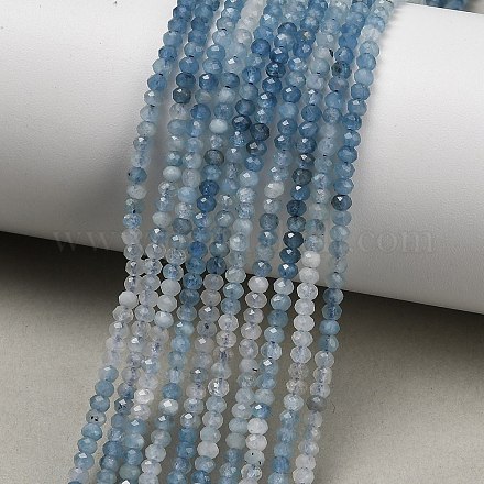 ナチュラル デビル ブルー アクアマリン ビーズ 連売り ロンデル 多面