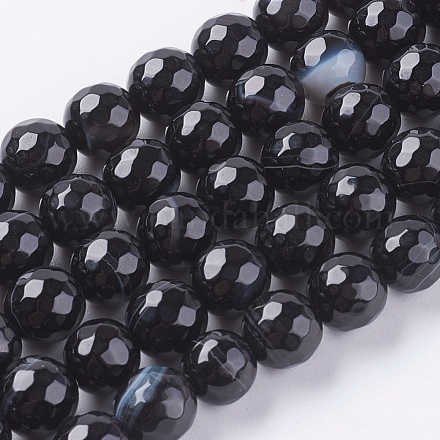 Ágata rayado negro natural / cuentas de ágata con bandas hebras G-G581-8mm-03-1