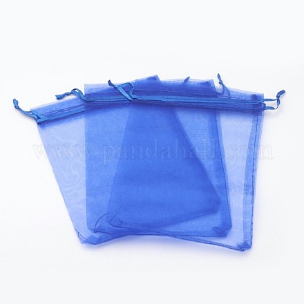 オーガンジーバッグ巾着袋  長方形  ダークブルー  18x13cm X-OP-S001-13x18cm-10-1