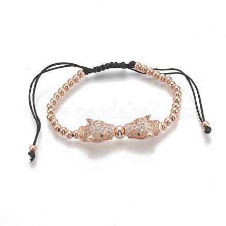 Brass Braided Bead Bracelets ZIRC-T006-22RG-01-1
