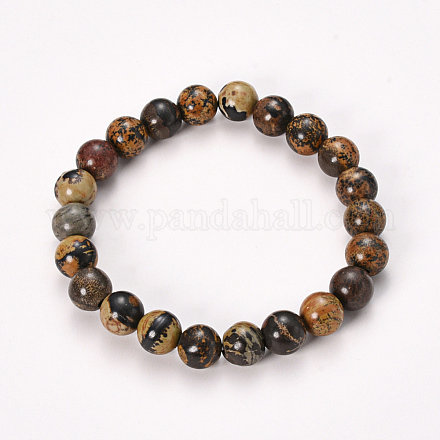 Bracelets extensibles avec perles de jaspe dendritique naturel BJEW-Q692-55-8mm-1