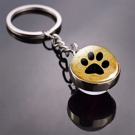 Doppelseitige Kugel-Schlüsselanhänger aus Glas mit Hundepfotenmuster PW-WG22787-01-1