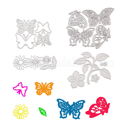 Stencil per stampi da taglio in acciaio al carbonio con cornice a fiore e foglia e farfalla DIY-TA0002-88-1