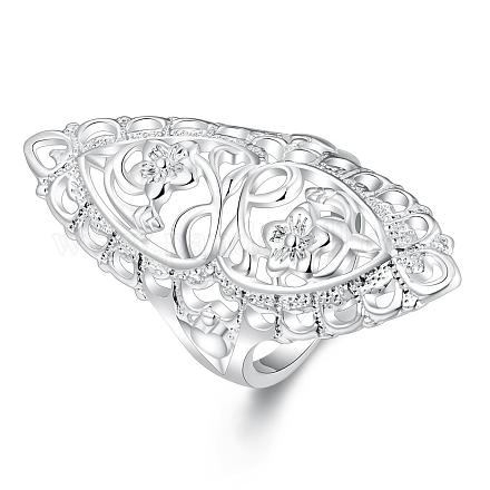 Classic Silver Plated Brass Filigree Flower Finger Rings for Lady RJEW-BB00730-8-1