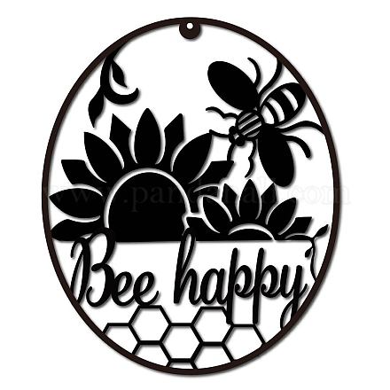 CREATCABIN Metal Bee Happy Wall Art Bee Hive Decor Wall Hanging Silhouette Sculpture Ornaments Iron Sign for Indoor Outdoor Home Living room Kitchen Garden Office Decoration Gift Black 12 x 10 Inch AJEW-WH0286-006-1