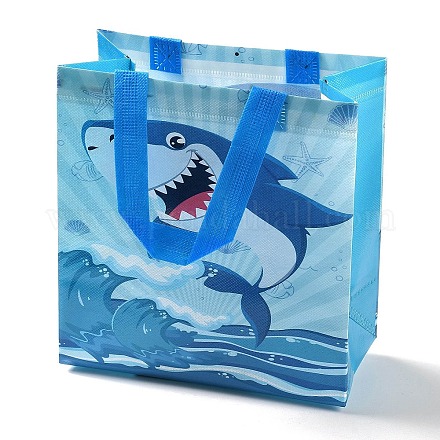 Bolsas de regalo plegables reutilizables no tejidas con estampado de dibujos animados de tiburón con asa ABAG-F009-D03-1