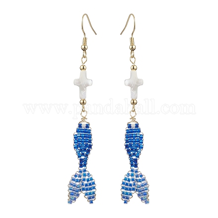 Серьги с подвесками из стекла и ракушек EJEW-MZ00160-02-1