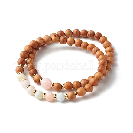 Natürliche morganite perlen armbänder set für männer frauen geschenk BJEW-JB06769-1