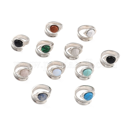 Овальное кольцо-манжета из смешанных натуральных и синтетических камней RJEW-I079-01-1