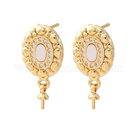 Фурнитура для серег-гвоздиков из латунных ракушек с микропаве из кубического циркония KK-D363-10G-1