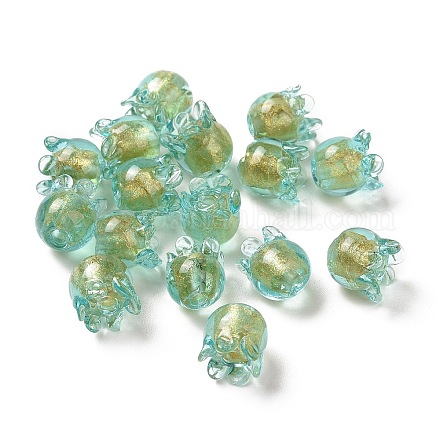 Ручной золотой фольги стеклянные бусины Lampwork X1-LAMP-G158-02C-1