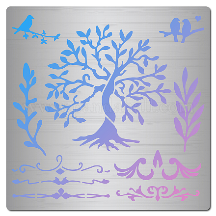 GORGECRAFT Tree of Life Metal Stencil Stainless Steel Flower Vine Reusable Leaves Templates Bird on Tree Branch Journal Tool for Wood Burning Scrapbooking Wall Furniture Pyrography Engraving Crafts DIY-WH0238-104-1