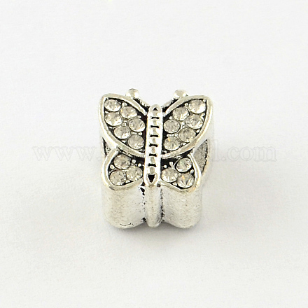 Butterfly Antique Silver Tone Alloy Rhinestone European Beads MPDL-R036-100G-1