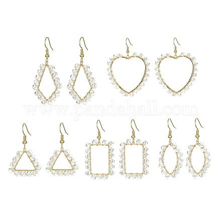 5 Pair 5 Style Brass Geometry Dangle Earrings with Glass Beaded EJEW-JE05400-1