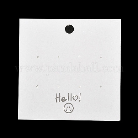 紙のピアスディスプレイカード  笑顔のプリントのイヤリングスタッド用ジュエリーディスプレイカード  ホワイト  正方形  8x8x0.05cm  穴：7mmと1mm  約100個/袋 CDIS-F007-06-1