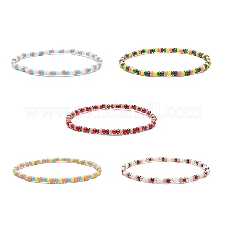 Set di braccialetti elastici con perline di semi di vetro da 5 pz e 5 colori per donna BJEW-JB08618-1