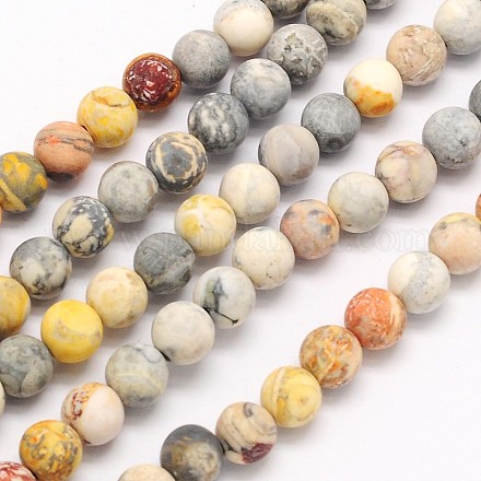 Frosted Round Natural Picasso Stone/Picasso Jasper Beads Strands G-N0166-58-6mm-1