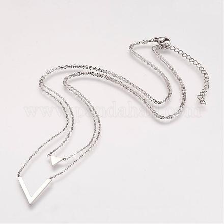 304 Stainless Steel Tiered Necklaces NJEW-K065-15P-1