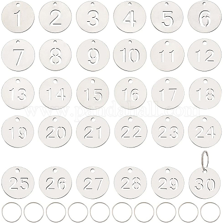 Benecreat 30 Stück Edelstahl-Skelett-Nummernschild 1-30 Nummernschild 23 mm mit 38 Schlüsselringen Nummernschild für Schlafsaal-Spindhaus DIY-BC0006-18-1