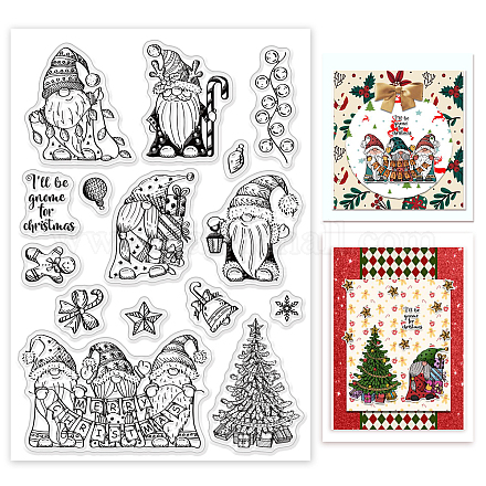 GLOBLELAND Christmas Gnome Clear Stamps Xmas Tree Santa Claus Light Bulb Bell Snowflake Silicone Clear Stamp Seals for Cards Making DIY Scrapbooking Photo Journal Album Decoration DIY-WH0167-56-1088-1