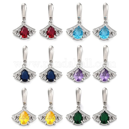 Серьги-кольца из латуни с кубическим цирконием и листьями гинкго для женщин EJEW-I304-30P-1