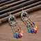 Tibetan Style Alloy Resin Dangle Earrings, Teardrop, Antique Silver, Colorful, 100x35mm