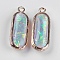 Resin Pendants, with Brass Findings, Oval, Light Gold, Light Green, 30x10.5x7mm, Hole: 1.5mm