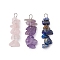 3Pcs Natural Rose Quartz & Amethyst & Lapis Lazuli Chip Beaded Constellation Pendants, Guardian Stone Charms with 304 Stainless Steel Loops, Stainless Steel Color, Libra, 27~30x8~11x5~8mm, Hole: 2.3mm