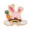 Alloy Enamel Pendants, Golden, Rabbit with Rainbow & Carrot Charm, Pink, 28x27.5x1.5mm, Hole: 2mm