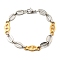 Ion Plating(IP) Two Tone 201 Stainless Steel Oval Link Chain Bracelet, 304 Stainless Steel Clasps, Golden & Stainless Steel Color, 8-7/8 inch(22.5cm), Wide: 8mm