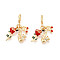 Brass Micro Pave Clear Cubic Zirconia Pendants, with Enamel, Flower & Musical Note & Musical Instruments, Real 18K Gold Plated, 33~34mm, Hole: 4.5mm
