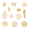 48Pcs 12 Style Rack Plating 201 Stainless Steel Pendants, Etched Metal Embellishments, Real 18K Gold Plated, 13.5~41.5x9.5~20.5x0.4mm, Hole: 1~1.8mm, 4pcs/style