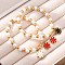 201 Stainless Steel Round Beaded Stretch Bracelets, with 304 Stainless Steel Charms & Plastic Imitation Pearl, Flower, Inner Diameter: 1-7/8 inch(4.9cm)Pendant: 14x12x1.5mm