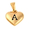 304 Stainless Steel Pendants, Heart with Black Letter, Golden, Letter A, 16x16x4.5mm, Hole: 7x3mm