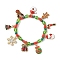 Christmas Alloy Enamel Charm Bracelets, Plastic and Glass Seeds Beads Stretch Bracelets for Women, Light Gold, Inner Diameter: 2 inch(5cm)