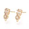 Brass Micro Pave Clear Cubic Zirconia Stud Earring Findings, Nickel Free, with Loop, Rectangle, Real 18K Gold Plated, 14.5x6mm, Pin: 0.8mm