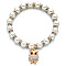 Alloy & Crystal Rhinestone  Charm Bracelets, Glass Pearl Round Beaded Stretch Bracelets for Women, Golden, Owl, Inner Diameter: 2-3/8 inch(6cm)