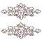 2Pcs Glass Rhinestone with Iron Appliques, Flower Ornament Accessories, Silver, 61x137x9.5mm