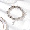 Natural Labradorite Chip Beaded Stretch Bracelets, Alloy Cross Charm Bracelets for Men Women, Inner Diameter: 2-1/8 inch(5.3cm)