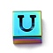 Ion Plating(IP) 304 Stainless Steel Square Slide Charms, Rainbow Color, Letter U, 9x8x4mm, Hole: 3.5x8.5mm