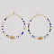Bohemian Handmade Glass Beaded Hoop Earrings, Golden, 35x35mm