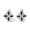 Rack Plating Brass Micro Pave Cubic Zirconia Stud Earrings, Long-lasting Plated, Flower, Platinum, Black, 13.5x14mm