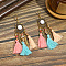 Alloy Round Chandelier Earrings, with Glass Beads and Tassel, Golden, Colorful, 102x32mm