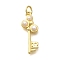 Brass Pendants, Key Charms, with ABS Imitation Pearl, Rack Plating & Long-Lasting Plated, Lead Free & Cadmium Free, Real 18K Gold Plated, 23x9x4mm, Hole: 3.5mm